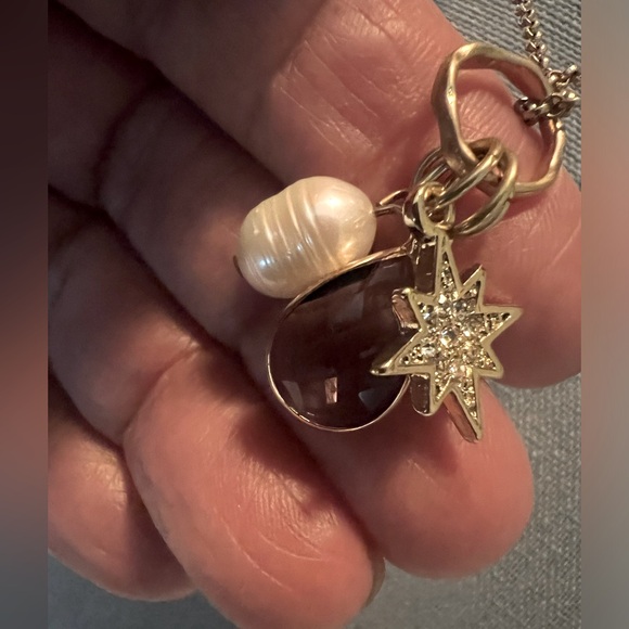 Genuine Rice Pearl and Gems Gold Tone Adjustable Chain Charm Necklace - Picture 2 of 5